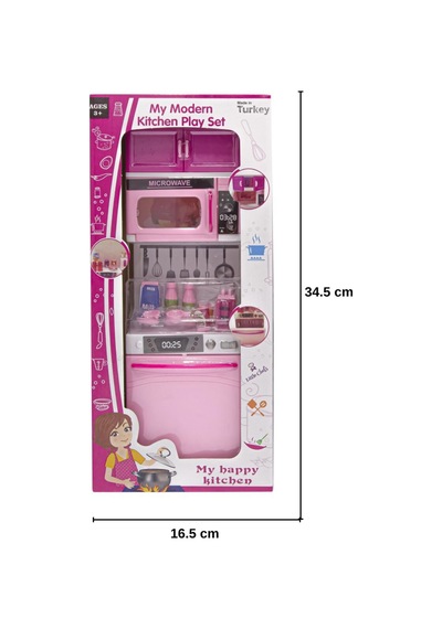 Oyuncak Mutfak Seti Pembe Renkli Zengin Aksesuarlı Evcilik Oyuncağı 34.5 Cm