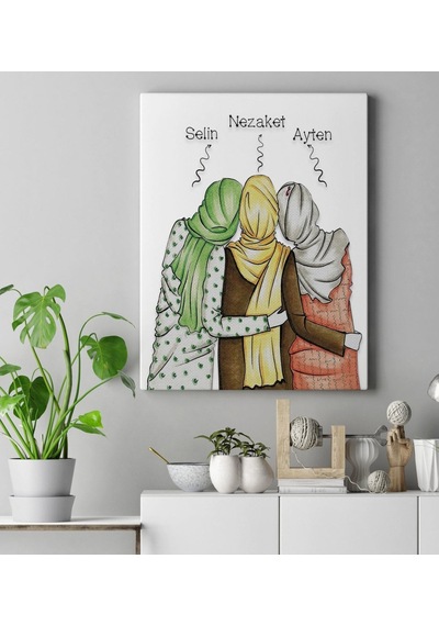 Kişiye Özel Türbanlı Karikatür Kanvas Tablo 50X70 Cm 42778