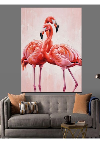 Ahşap Tablo Pembe Flamingo Kuşları Resmi