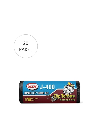 J-400 Jumbo Boy Çöp Torbası 80 X 110 Cm 10 Lu Rulo X 20 Paket 200 Adet Siyah