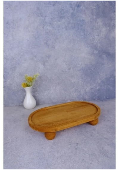 Justwood Risus Top Ayaklı İçi Oymalı Oval 17x30 Cm Ahşap Dikdörtgen Pasta Sunum Servis Tabağı Kahverengi