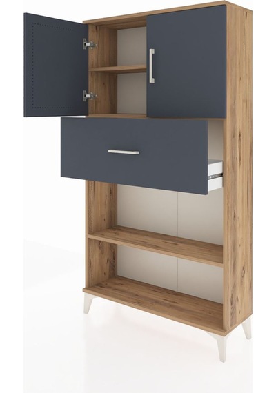 Arges Dolap 3 Raflı Tek Çekmeceli 2 Kapaklı 88x30x163 Çam-ant... Çam