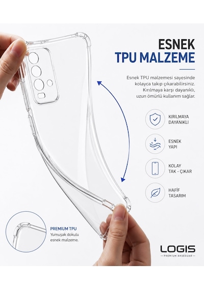 Logis Xiaomi Redmi 9t Uyumlu Şeffaf Silikon Kılıf Kamera Korumalı Darbe Emici İnce Esnek Tpu Telefon Koruyucu Kapak