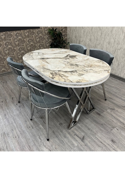 Selenit Mutfak Yemek Masası Takımı- 4 Kişilik Mutfak Masa Sandalye Takımı- Mutfak Masası Takımı Beyaz Mermer Gümüş Selenit Mutfak Yemek Masası Takımı- 4 Kişilik Mutfak Masa Sandalye Takımı- Mutfak Masası Takımı Beyaz Mermer Gümüş