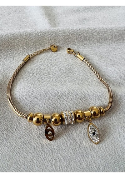 Gold Çelik Göz Detaylı Charm Bileklik Gold - 570875878 Gold
