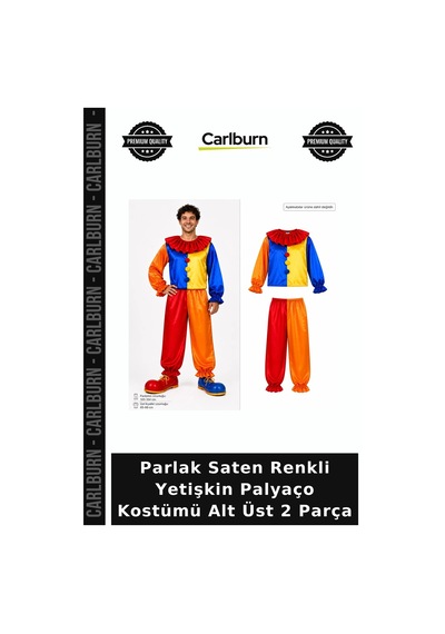 Parlak Saten Renkli Yetişkin Palyaço Kostümü Alt Üst 2 Parça Temalı Giysi Kostüm Parçası Siyah