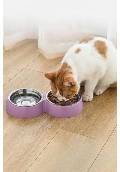600 Ml Çelik Kaplı Ve Plastik Mor Kaymaz Taban Kedi Köpek Mama Ve Su Kabı Mt283mr