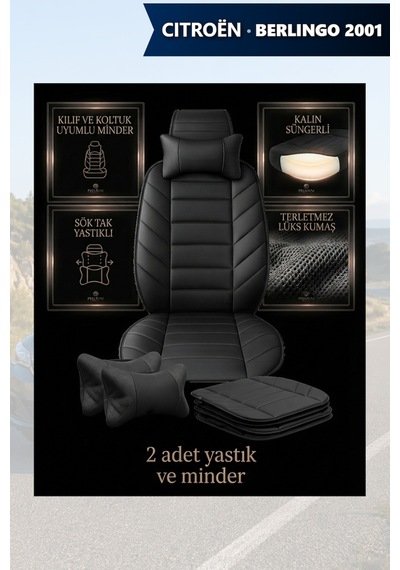 Citron Berlingo 2001 Uyumlu Lüks Siyah Renk Premium 2 Adet Minder Ve Yastık