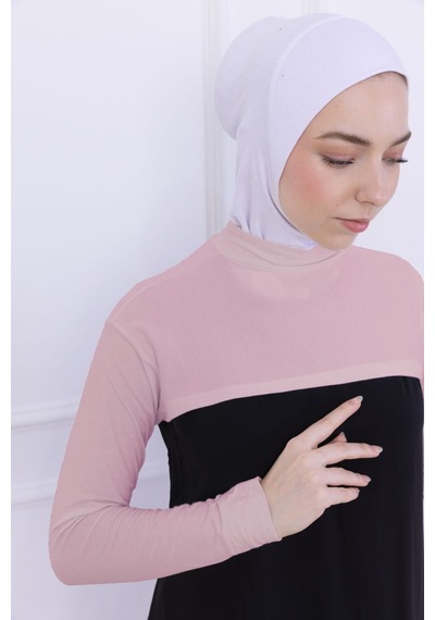Loggia Balıkçı Yaka Boyunluklu Kolluk - Likralı Kadın Body Tesettür Crop Bolero-pudra Pudra