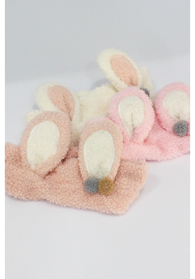 Toyaş Tavşan Kulaklı Peluş Bandana Makyaj Spa Saç Bandı Pembe Çok Renkli