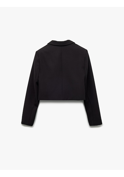 Koton Kruvaze Yaka Uzun Kollu Crop Blazer Ceket Siyah 6wak50025uw Siyah
