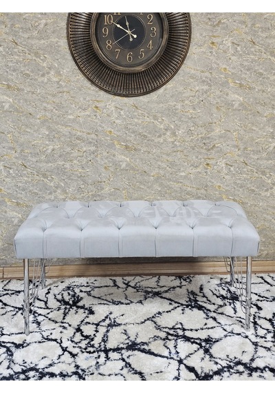 Zafir Krom Tel Ayaklı 90 Cm Puf Bench - Puf - Bench - Kasalı Oturak - Oturak - Yatak Ucu Puf Gri