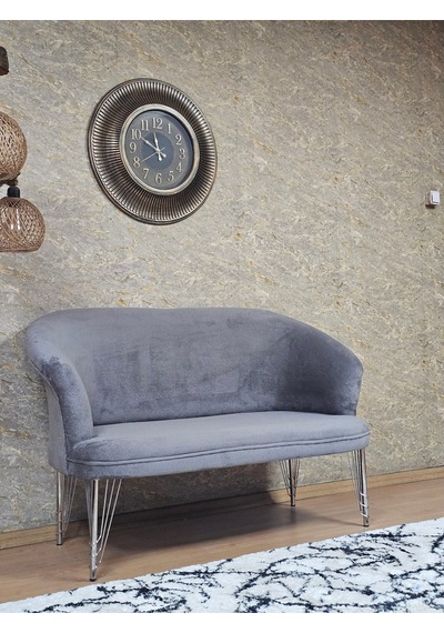 Zafir İkili Teddy Krom Kaplama Telli Ayak Çay Seti Koltuk İkili Berjer , Balkon, Salon, Ofis Gri