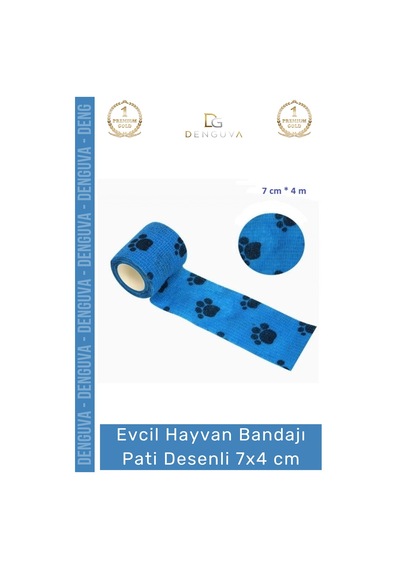 Sargıbandı Pati Desenli Kohezif Bandaj Kedi Köpek Medikal Sargı Bandı Esnek Suya Dayanıklı 7x4 Cm -