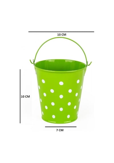 2 Pcs Vıp Decoratıve Green Blue Pail 2 Adet Saplı Metal Kova Puantiyeli Kova Mavi Kova Yeşil Kova
