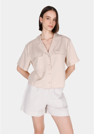 Colin's Colins Regular Fit Shirt Neck Düz Kadın Bej Kısa Kol Gömlek Cl1074532 Q1.v1 Beı Bej
