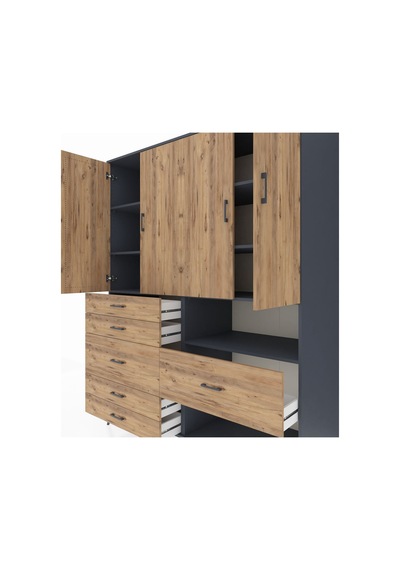 Kronos Gardrop 7 Raflı 6 Çekmeceli 4 Kapaklı 176x59x221 Antrasit-çam Çam Kronos Gardrop 7 Raflı 6 Çekmeceli 4 Kapaklı 176x59x221 Antrasit-çam Çam