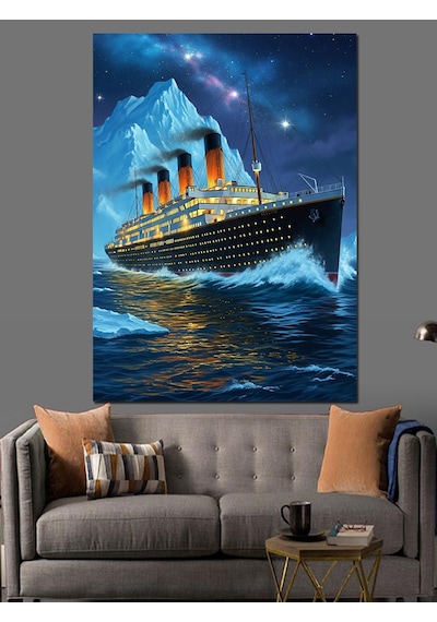 Buzdağına Çarpan Titanic Gemisi Tablosu Dekoratif Kanvas - Mdf Ahşap Tablo