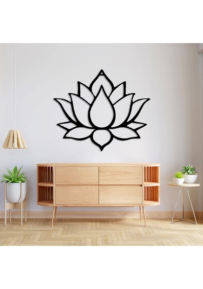 Lotus Çiçeği Metal Tablo Siyah
