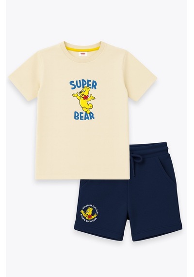 Haribo Lisanslı Ayıcık Baskılı T-shirt Şort Takım Krem