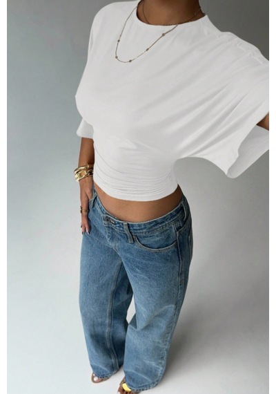 Cool Tarz Kadın Beyaz Crop Bluz Yarım Kol Salaş Fit Yüksek Bel Büzgülü Basic Tişört Beyaz Beyaz Cool Tarz Kadın Beyaz Crop Bluz Yarım Kol Salaş Fit Yüksek Bel Büzgülü Basic Tişört Beyaz Beyaz