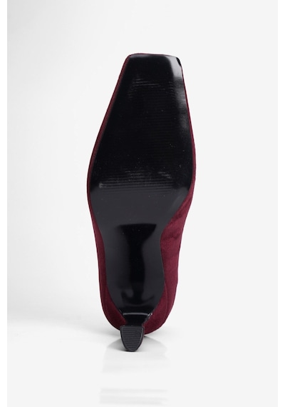 Mubiano Kadın Süet Topuklu Ayakkabı Kare Burun Stiletto Naya Bordo