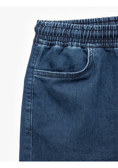 Koton Beli Bağcıklı Bermuda Slim Fit Jean Şort Koyu İndigo 5sam40134nd İndigo
