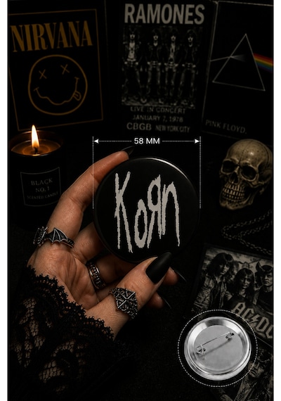 Mashspot 6 Lı Rock Metal Rozet Seti 2 Korn, Alice İn Chains, Rammstein, Pink Floyd, Evanescence, System Of A Down 58 Mm Çok Renkli