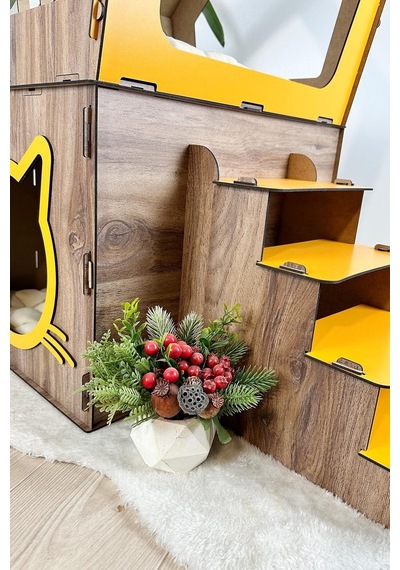 Mavitrend Ahşap Büyük Kedi Evi Xxl Açık Teraslı Model