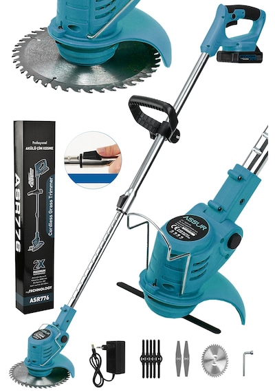 Assur ASR776 21V Çift Akü Uzatma Kollu Çim Biçme Mavi