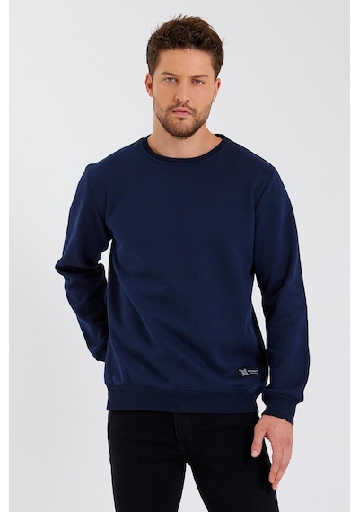 MMetalic Bisiklet Yaka Etiket Detayı İçi Pamuklu Erkek Sweatshirt Lacivert
