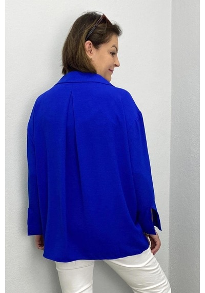 Mia Butik Kadın Parlamet Mavi Ayrobin Gömlek Parlamet Mavi