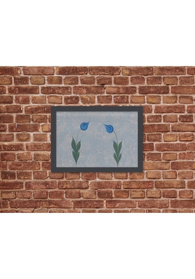 Ahşap Kendinden Çerçeveli Tablo - Ebru Sanatı - Lale, Standart - 20x28cm
