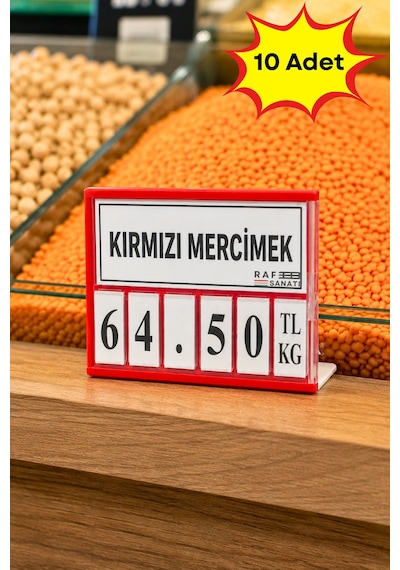 10 Adet - Fiyat Kasetlik Manav Kasap Şarküteri Etiketi Rakamlı Fiyatlık Ayaklı Küçük Boy 77x62 Mm Kırmızı