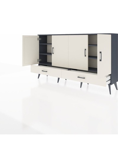 Arges Konsol 6 Raflı 2 Çekmeceli 4 Kapaklı 176x30x99 Antrasit-aytaşı Aytası/aytası - Antrasıt