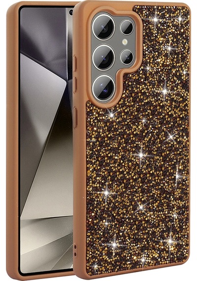 Samsung Uyumlu Galaxy S22 Ultra Kılıf Parlak Taşlı Tasarım Zore Pırlanta Kapak Gold