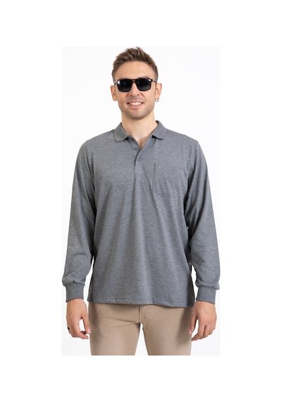 Erkek Orta Yaş ve Üzeri Polo Yaka Cepli Uzun Kollu Mevsimlik Sweatshirt 1103-Gri-Gri