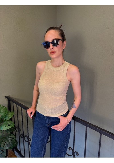 Ali Butik Krem Simli Halter Yaka Atlet