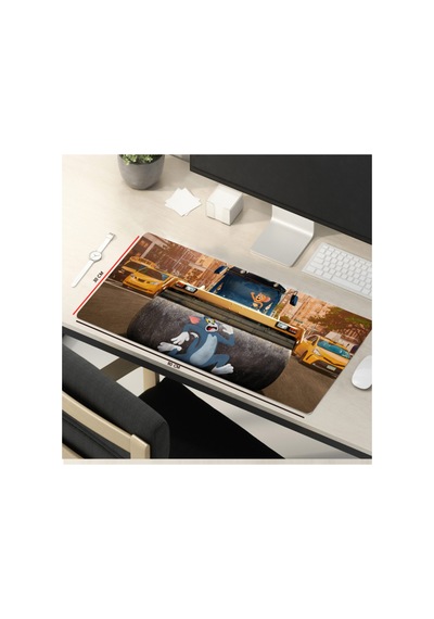 80x30 Cm Tom Ve Jerry Kaymaz Taban 3mm Dikişli Oyuncu Gaming Oyuncu Mouse Pad