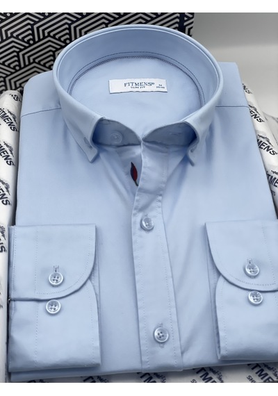Slim Fit Uzun Kol Yıkamalı Gabardin Hediye Kutulu Erkek Gömlek Fs-001364 - Açık Mavi-1445 Açik Mavi