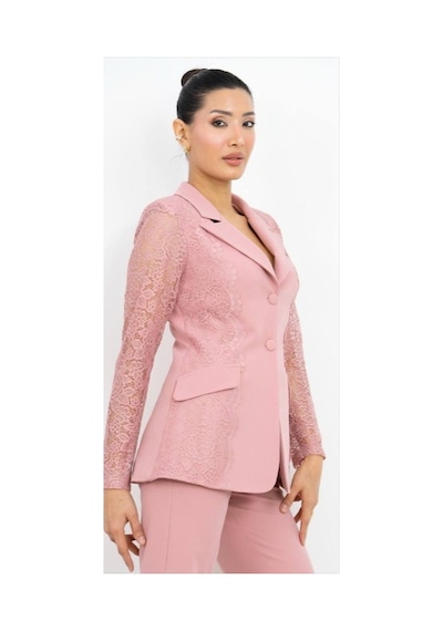 Dorne Moda Dantel Detaylı Blazer Takım Pembe Pembe