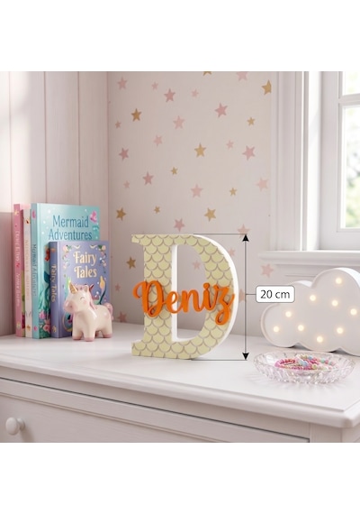 Kişiye Özel Harf İsimlik Bebek & Çocuk Odası Dekoru - Deniz Kızı Pul Detaylı - Pla Biyoplastik, 20 CM