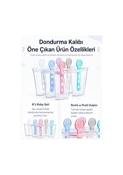 6'lı Meybuz Kalıbı Dondurma Kalıbı Kapaklı Silikon Buzlu Meyve Dondurma Yapma Kalıbı