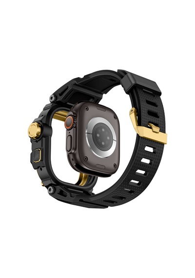 Watch Ultra 49mm Uyumlu Mohseven İwatch Punk Fortress Serisi Kasa Koruyuculu Silikon Kordon Gold