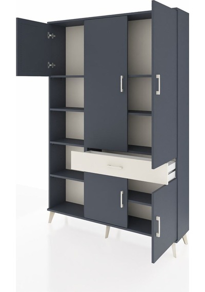Arges Dolap 8 Raflı Tek Çekmeceli 5 Kapaklı 132x30x195 Antrasit-antrasit/aytaşı Antrasıt/aytası