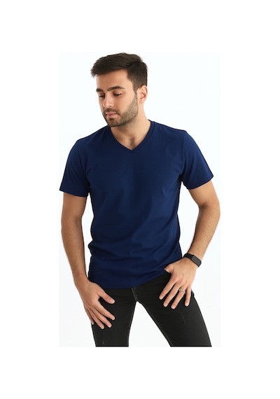 Sermoda Erkek Slim Fit V Yaka Tişört - Dar Kesim Basic Günlük T-shirt Lacivert