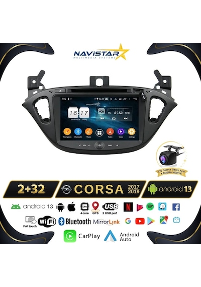 Opel Corsa 2017-2019 Model 2+32gb Android 13 Kablosuz Carplay Na