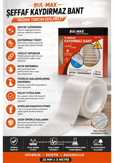 Şeffaf Kaydırmaz Bant 25 Mm X 5 Metre Kendinden Yapışkanlı Merdiven Banyo Havuz Kaydırmaz Güvenlik B