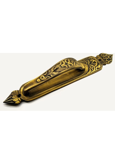 Antika Tarz Dekoratif Pirinç Kubbeli Çekme Kapı Kolu - 396x68 Mm, Antik Çok Renkli