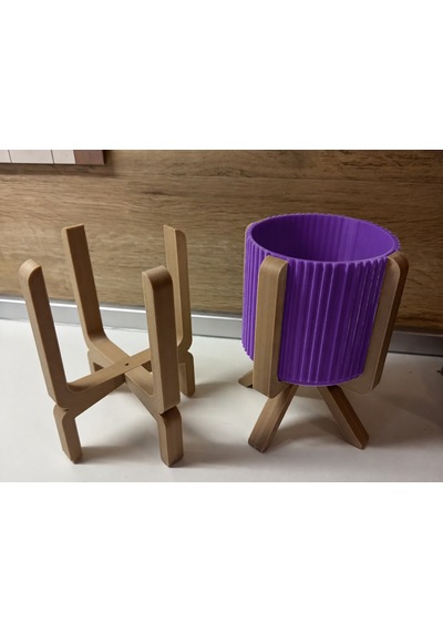 3d Baskı Ayaklı Çizgili Saksı - Bej Standlı Dekoratif Saksı - Mor -